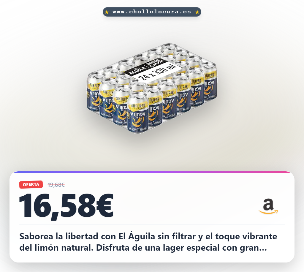 Llévate El Aguila Sin Filtrar Limón caja 24 latas. Cerveza lager especial sin filtrar con zumo natural de limón en oferta histórica.