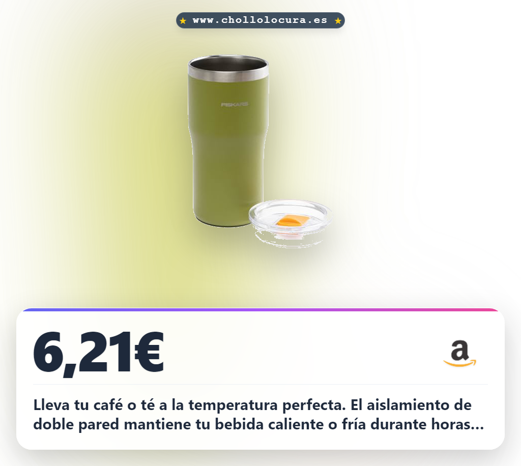 Aprovecha el vaso térmico Fiskars On-the-go 0,5L sin BPA. Aislamiento de doble pared para café y té al mejor precio