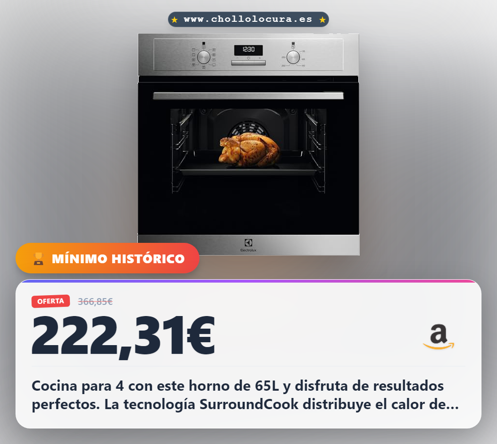 Aprovecha el Horno Multifunción Electrolux 65L con Grill 2090W Clase A en oferta histórica