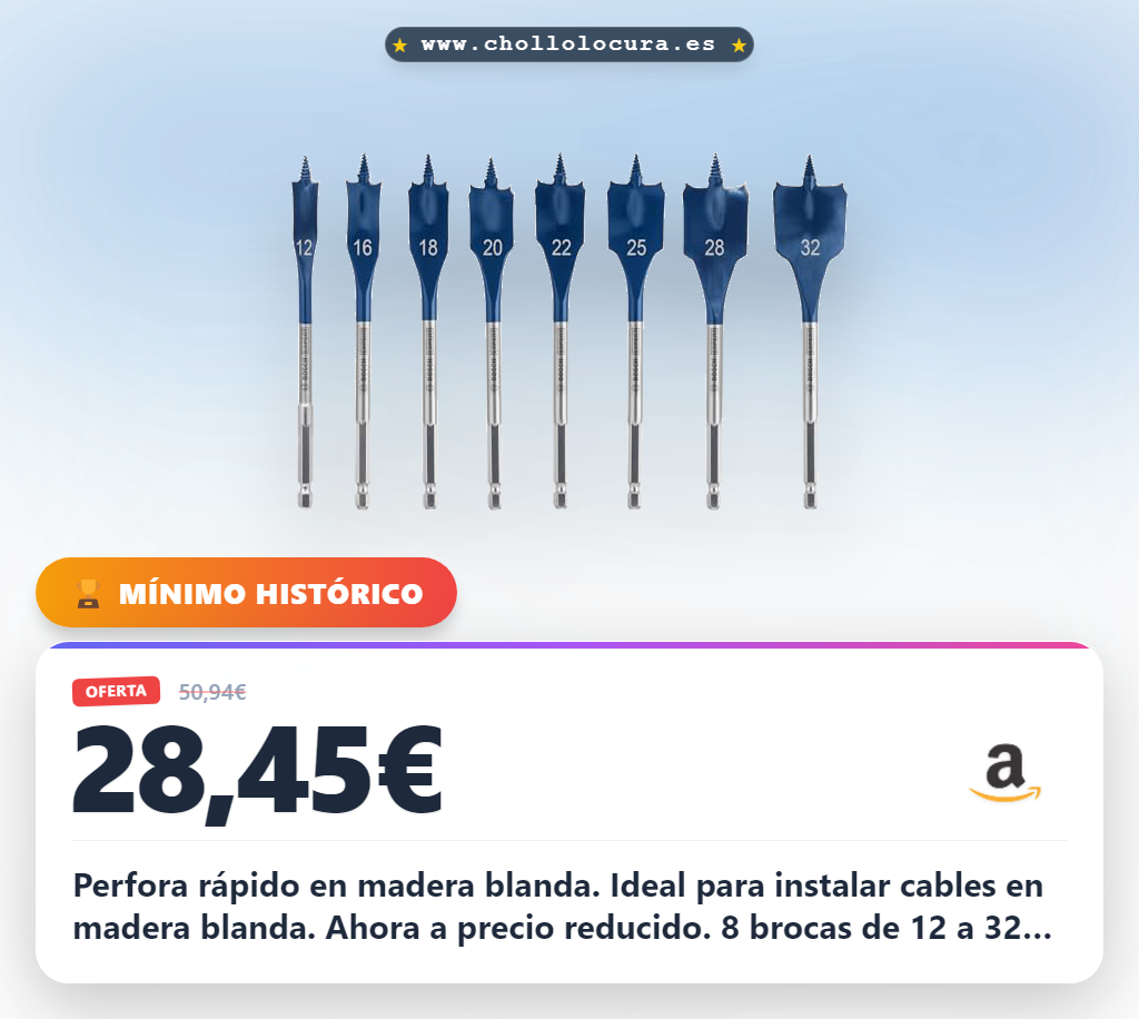 Bosch 8x Set de brocas fresadoras planas EXPERT Self Cut Speed (para Madera blanda, Aglomerado, Ø 12,0, 16,0, 18,0, 20,0, 22,0, 25,0, 28,0, 32,0 mm, Professional Accesorios Taladro)