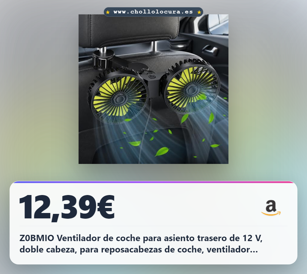 Z0BMIO Ventilador de coche para asiento trasero de 12 V, doble cabeza, para reposacabezas de coche, ventilador compacto de 12 V, con refrigeración potente y silenciosa, ventilador USB giratorio 360°