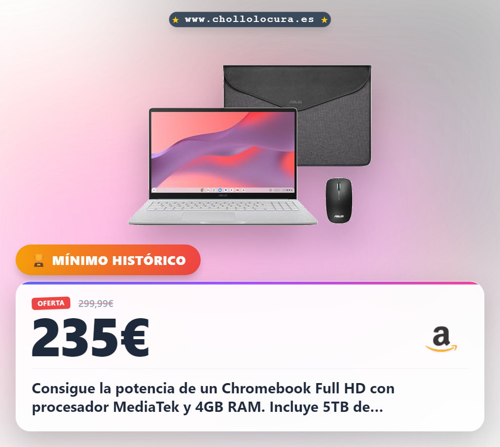 Consigue este Chromebook ASUS 15.6 Full HD con ChromeOS y extras de AI Pro al mejor precio en oferta