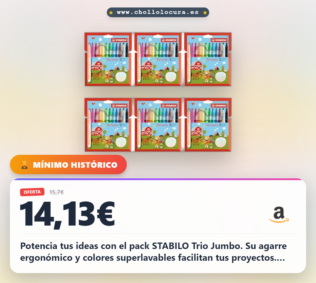 Obtén el rotulador grueso STABILO Trio Jumbo con agarre triangular y colores superlavables al mejor precio