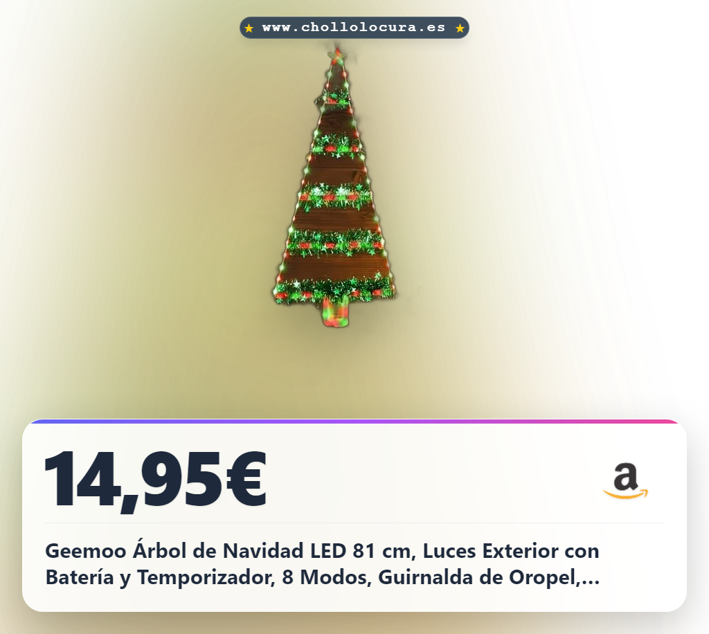 Geemoo Árbol de Navidad LED 81 cm, Luces Exterior con Batería y Temporizador, 8 Modos, Guirnalda de Oropel, Decoración para Ventanas, Puerta, Regalo, Interior (Verde & Roja)