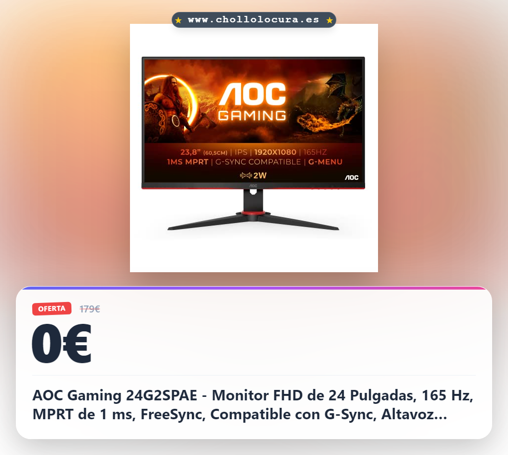 AOC Gaming 24G2SPAE - Monitor FHD de 24 Pulgadas, 165 Hz, MPRT de 1 ms, FreeSync, Compatible con G-Sync, Altavoz (1920 x 1080, VGA, HDMI, DisplayPort), Color Negro y Rojo