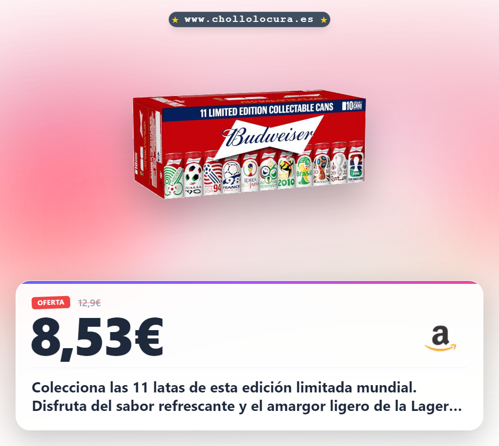 Aprovecha la edición limitada Budweiser Coleccionable de Mundiales en pack de latas con doble fermentación