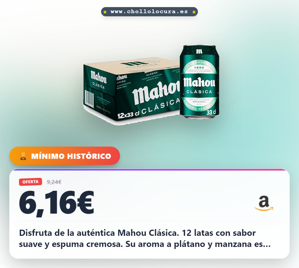 Aprovecha el Pack de 12 latas Mahou Clásica con sabor a plátano y manzana al mejor precio