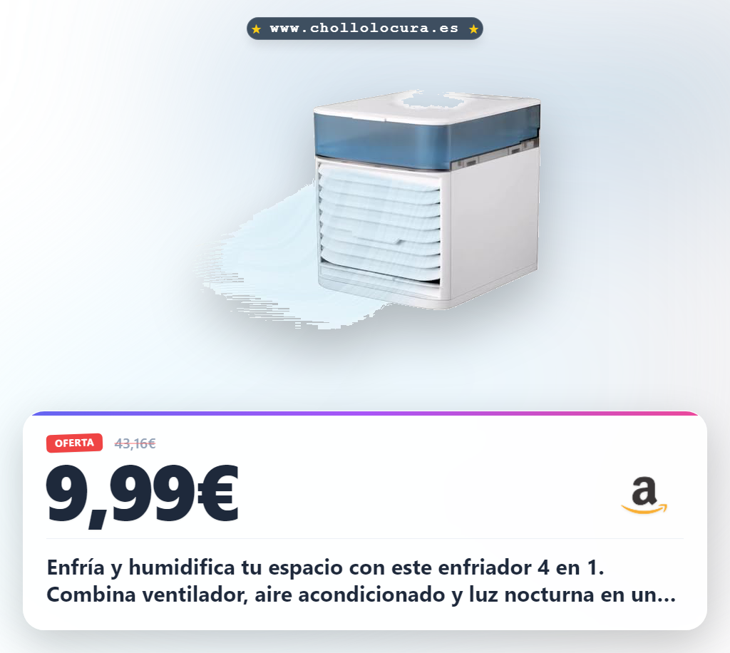 Aprovecha este enfriador de aire portátil 4 en 1 con humidificador y ventilador, disfruta un frescor total a precio de chollo