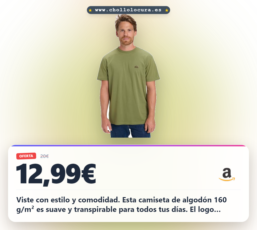 Consigue la camiseta Quiksilver Basic SS para hombre. Algodón 160 g/m2 y branding exclusivo en oferta.