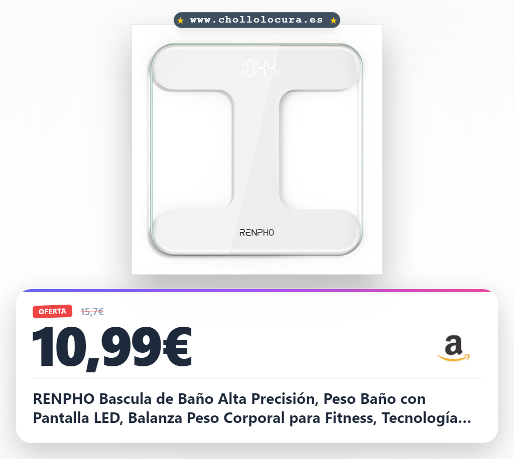 RENPHO Bascula de Baño Alta Precisión, Peso Baño con Pantalla LED, Balanza Peso Corporal para Fitness, Tecnología Step-On, Apagado Automático, Baterías Incluidas