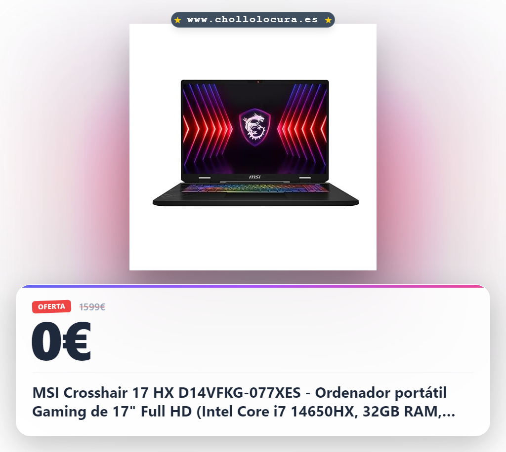 MSI Crosshair 17 HX D14VFKG-077XES - Ordenador portátil Gaming de 17" Full HD (Intel Core i7 14650HX, 32GB RAM, 512GB SSD, RTX 4060, Sin Sistema operativo) Color Gris - Teclado QWERTY español