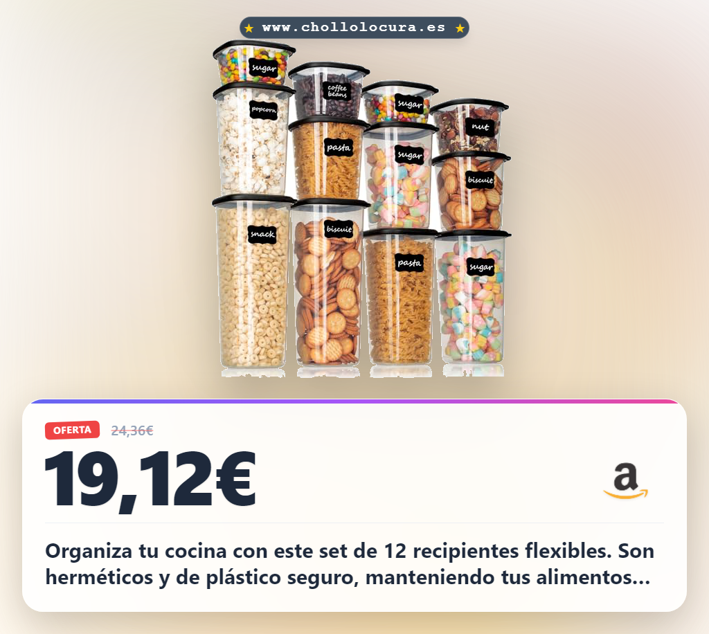 Aprovecha este set de 12 recipientes herméticos para cocina y almacenaje flexible al mejor precio