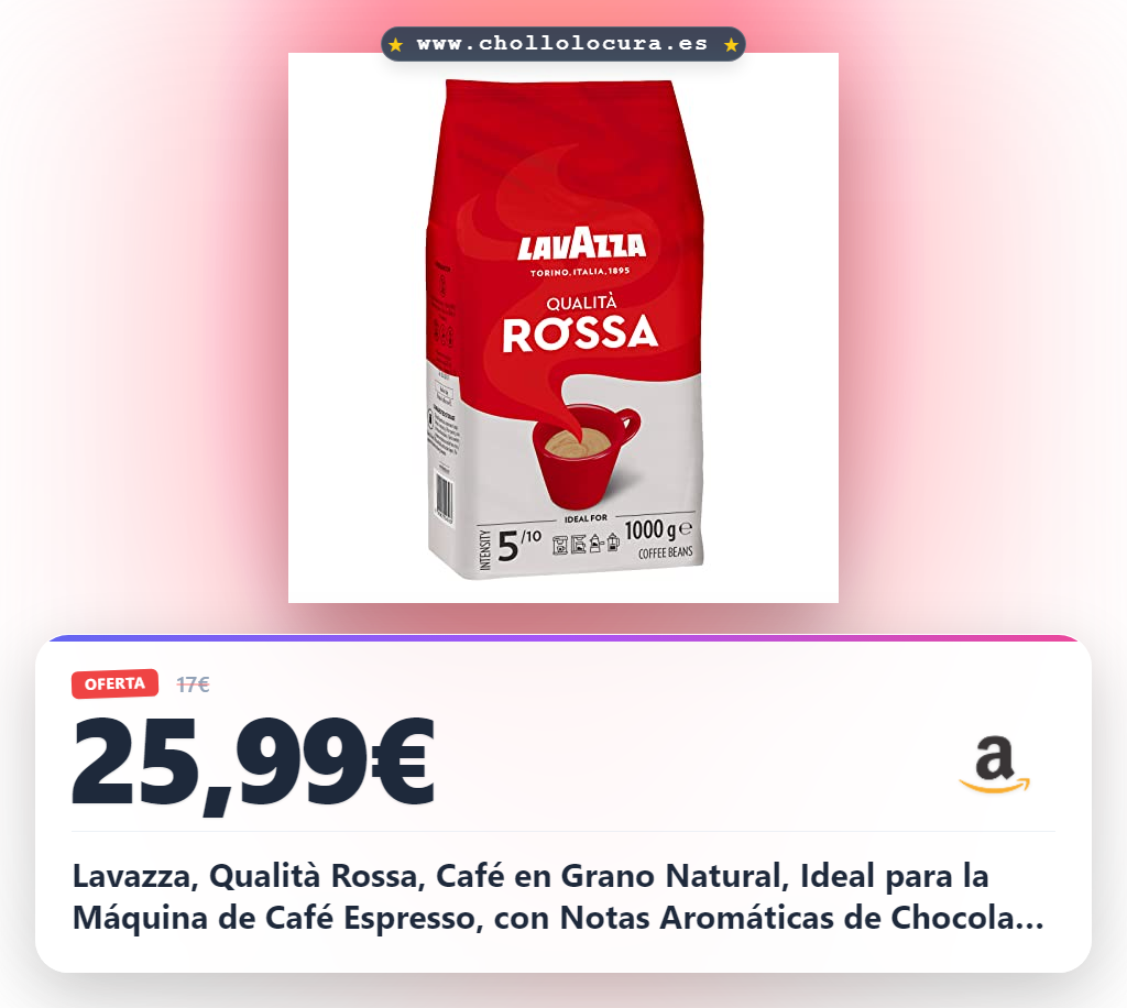 Lavazza, Qualità Rossa, Café en Grano Natural, Ideal para la Máquina de Café Espresso, con Notas Aromáticas de Chocolate y Frutos Secos, Arábica y Robusta, Intensidad 5, Tueste Medio, Paquete de 1 kg