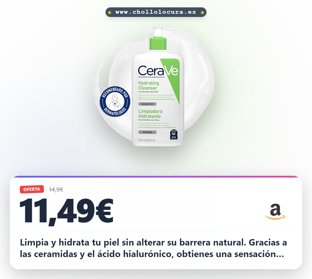 Aprovecha el gel limpiador CeraVe con ceramidas y ácido hialurónico para rostro y cuerpo al mejor precio