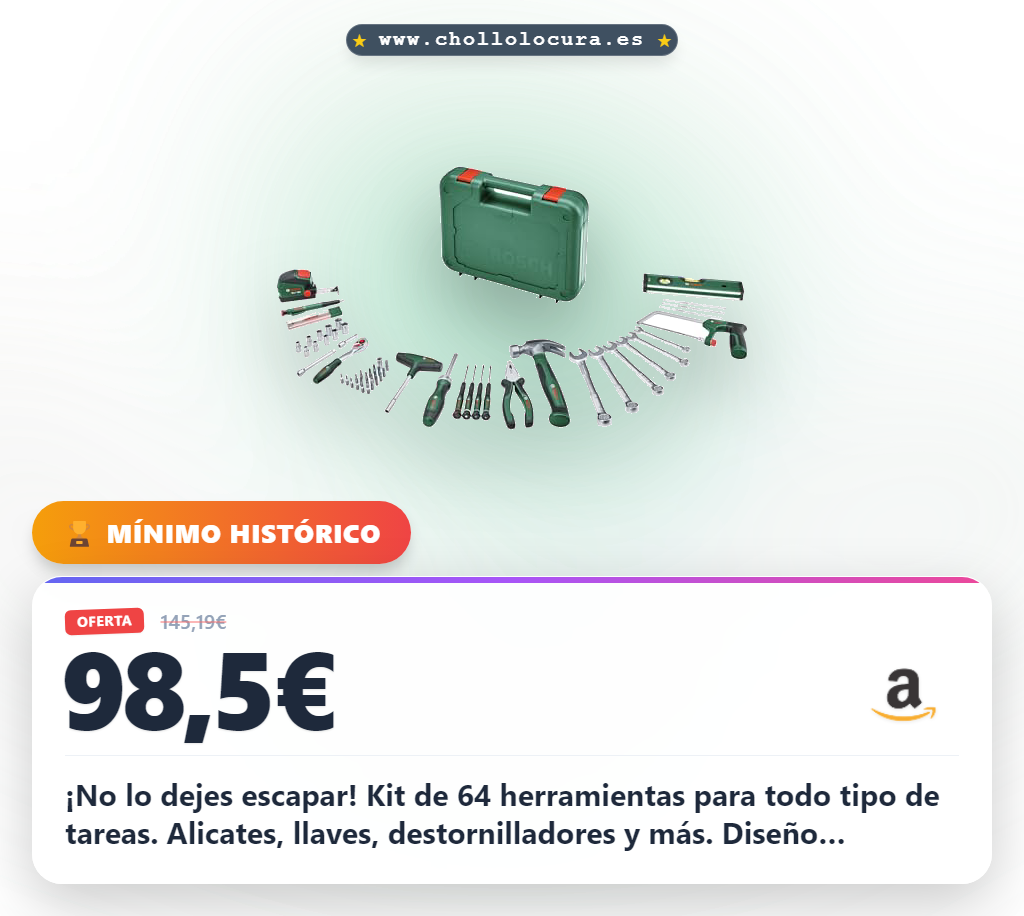 Bosch Advanced Juego herramientas manuales, 64 piezas (kit bricolaje; alta calidad; ergonómico; alicates, llaves, destornillador, carraca, flexometro, sierra, martillo y más)