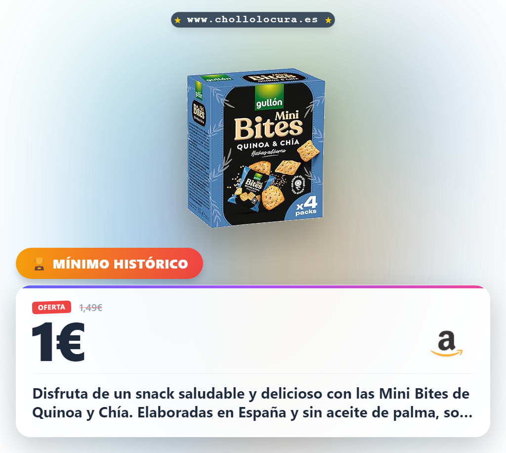 Llévate las Galletas Gullón Mini Bites de Quinoa y Chía, snack saludable sin aceite de palma hecho en España al mejor precio del chollo