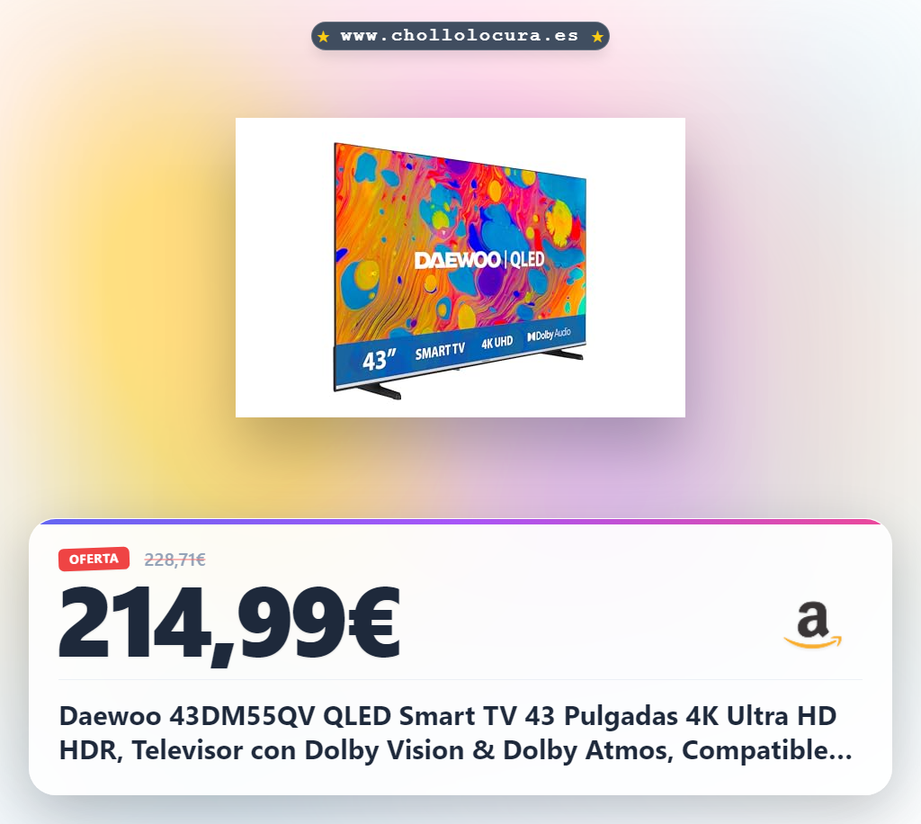 Daewoo 43DM55QV QLED Smart TV 43 Pulgadas 4K Ultra HD HDR, Televisor con Dolby Vision & Dolby Atmos, Compatible con Alexa, Diseño sin Marcos, Peana Lateral