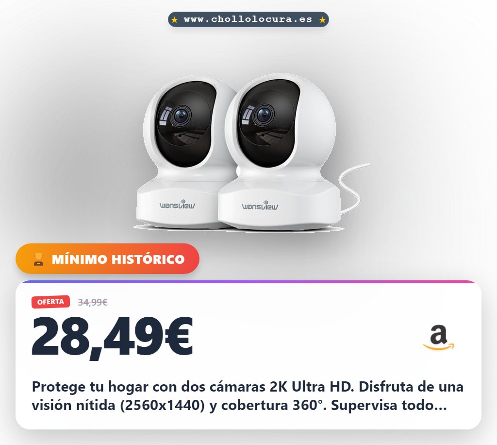 Consigue el pack wansview 2K 360 WiFi para vigilancia interior. Detección de movimiento y audio bidireccional.