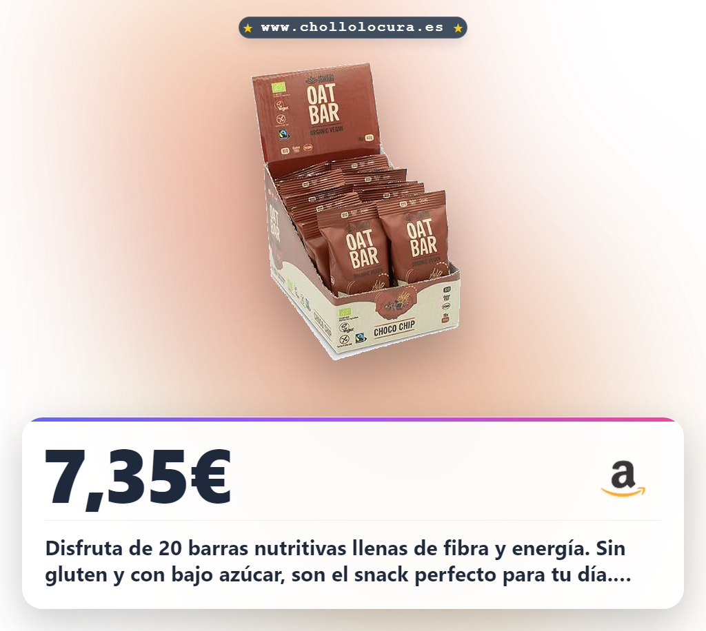 Llévate las barritas Iswari de avena y pepitas sin gluten, un snack saludable con chocolate al mejor precio del año.
