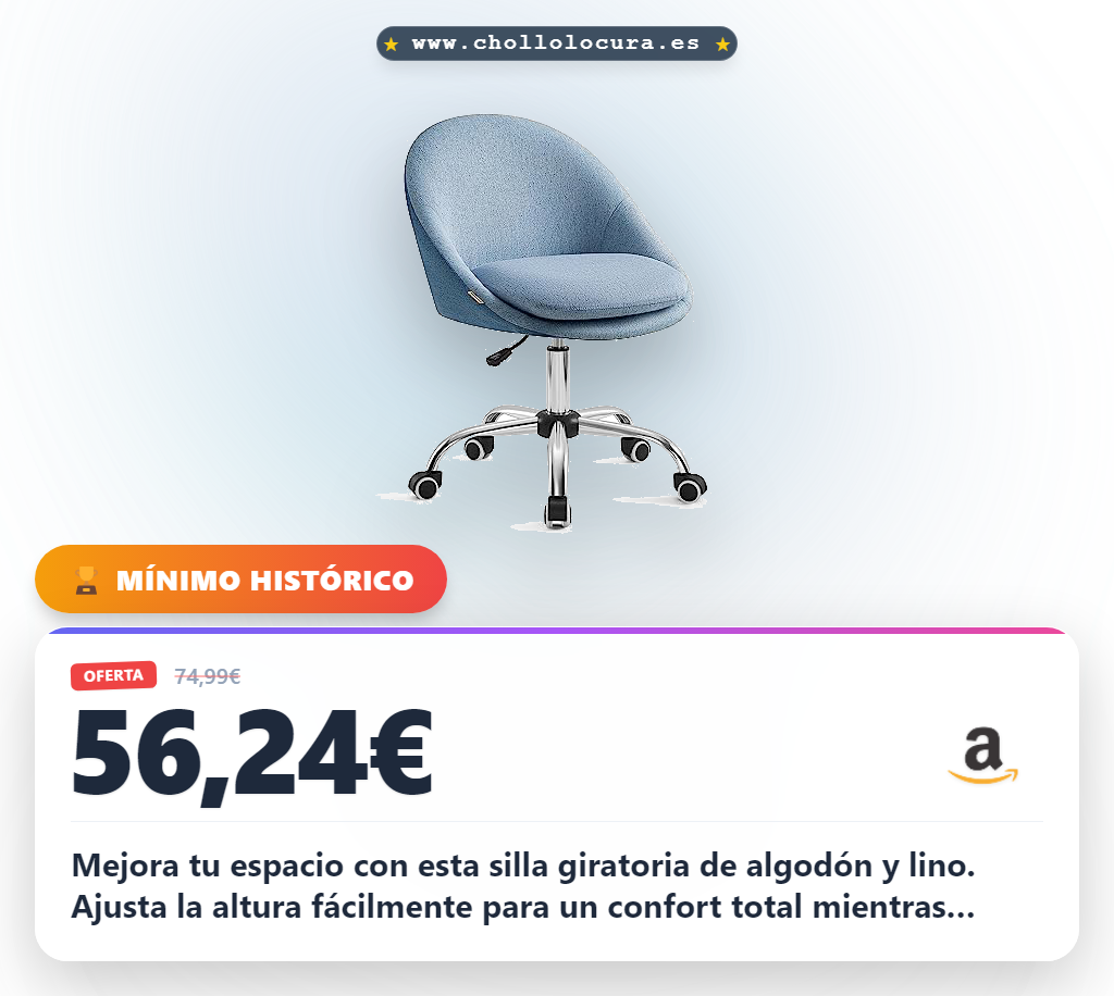 Mejora tu espacio con esta silla giratoria de algodón y lino. Ajusta la altura fácilmente para un confort total mientras trabajas o estudias. Es compacta y se guarda bajo el escritorio cuando no la usas. Diseño elegante y máxima resistencia para tu comodidad diaria.