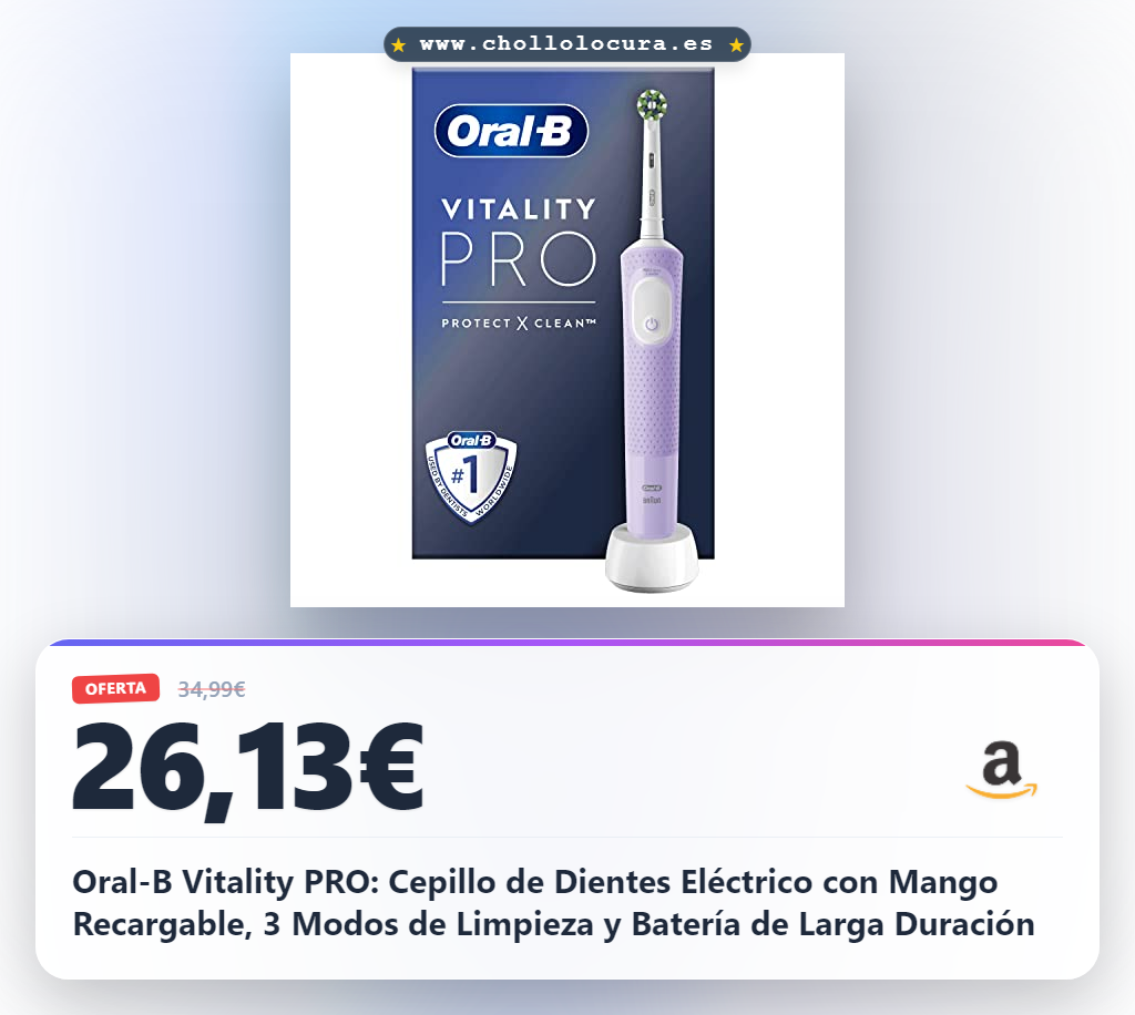 Oral-B Vitality PRO: Cepillo de Dientes Eléctrico con Mango Recargable, 3 Modos de Limpieza y Batería de Larga Duración