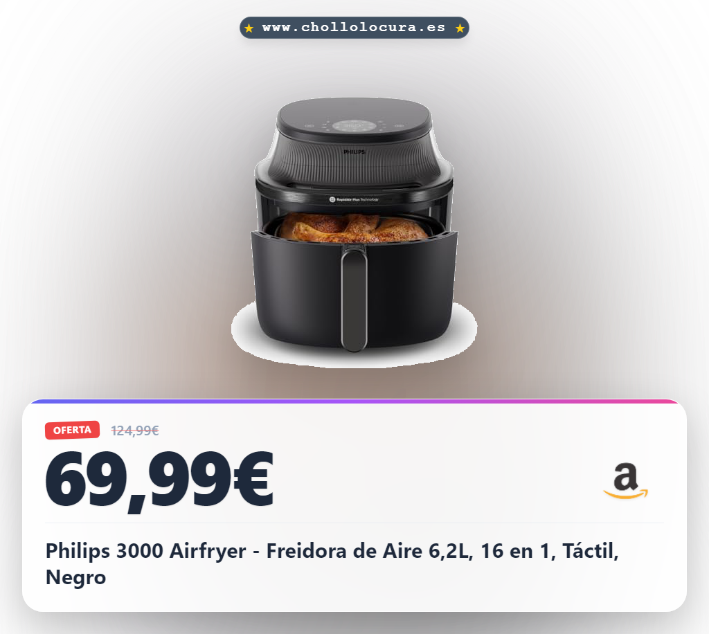 Philips 3000 Airfryer - Freidora de Aire 6,2L, 16 en 1, Táctil, Negro