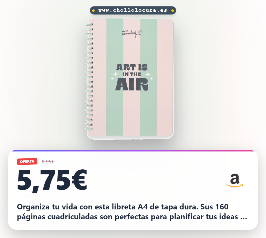 Encuentra la libreta Mr. Wonderful A4 tapa dura con encuadernación en espiral y 160 páginas cuadriculadas a precio de chollo