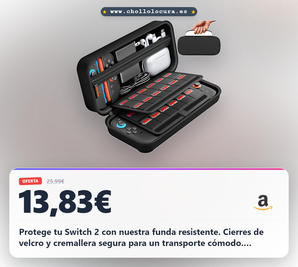 Consigue la funda Nintendo Switch 2 con cremallera y velcro para almacenamiento seguro al mejor precio