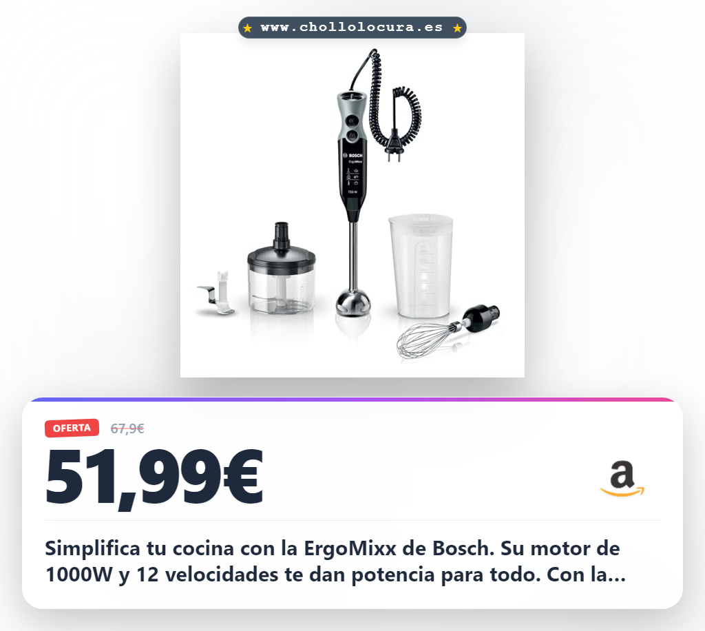 Consigue la batidora de mano Bosch ErgoMixx con 1000W y función Turbo al mejor precio en oferta
