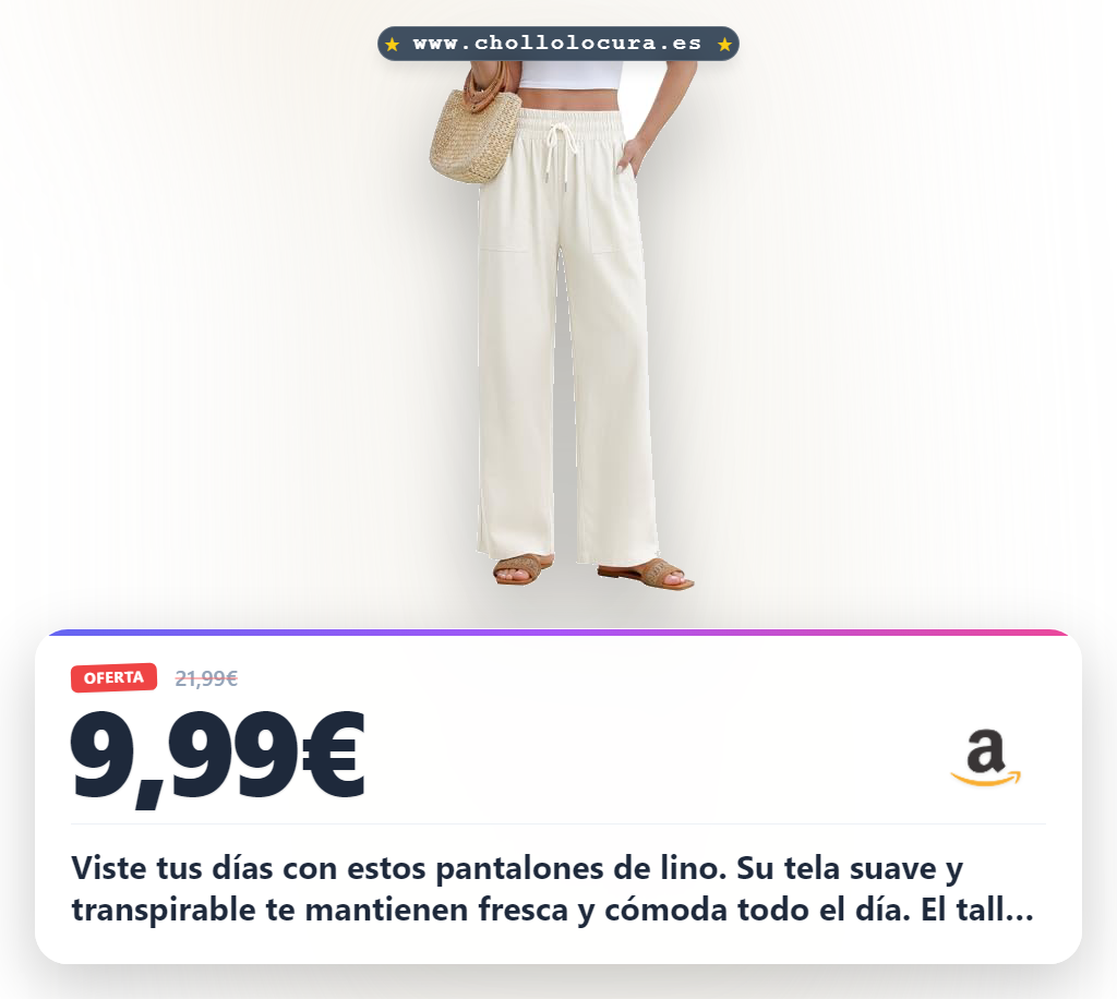 Encuentra pantalones de lino palazzo para mujer de verano con talle alto y cintura elástica a precio de chollo.