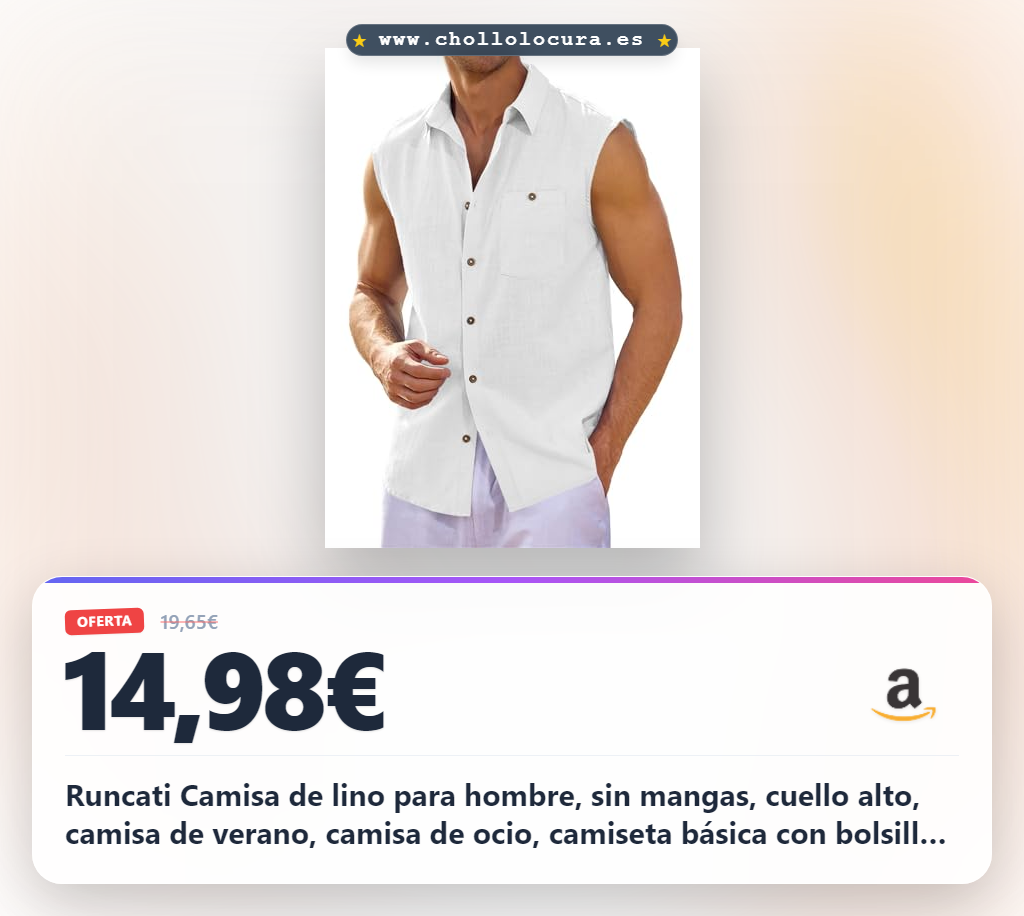 Runcati Camisa de lino para hombre, sin mangas, cuello alto, camisa de verano, camisa de ocio, camiseta básica con bolsillo, Blanco., M