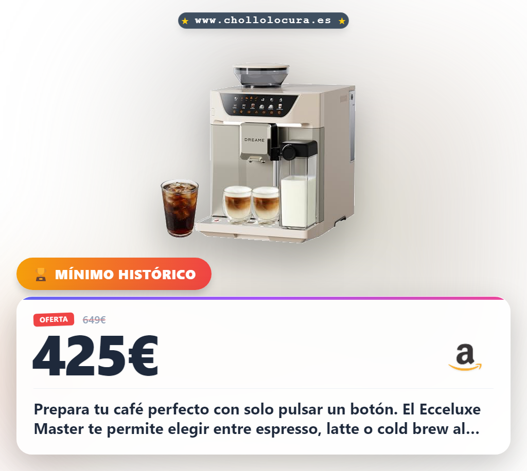 Aprovecha la Dreame Ecceluxe Master, cafetera superautomática con cold brew 1 toque y 9 niveles de molienda al mejor precio