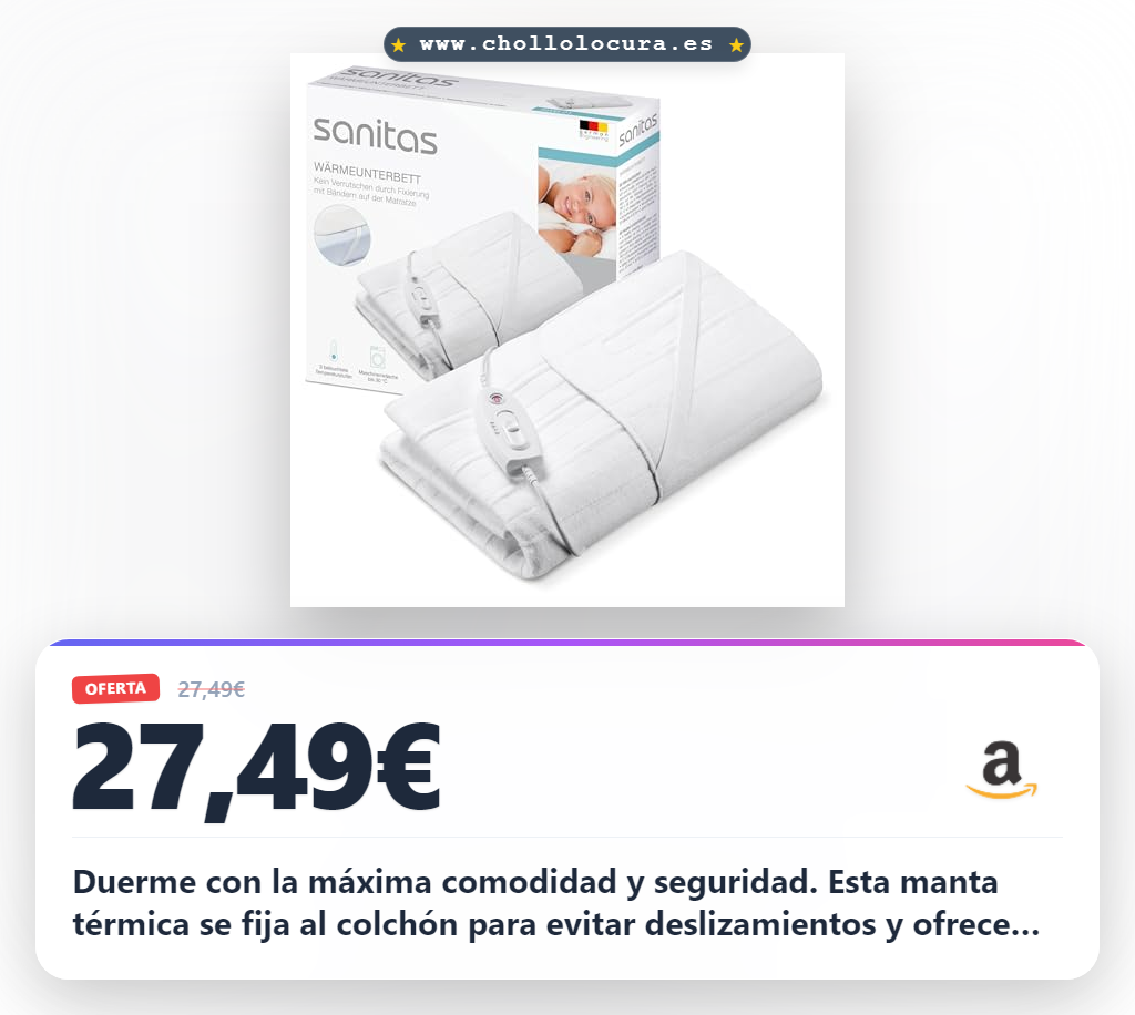 Aprovecha la manta térmica Sanitas SWB 21 con fijación segura y 3 niveles de temperatura en oferta
