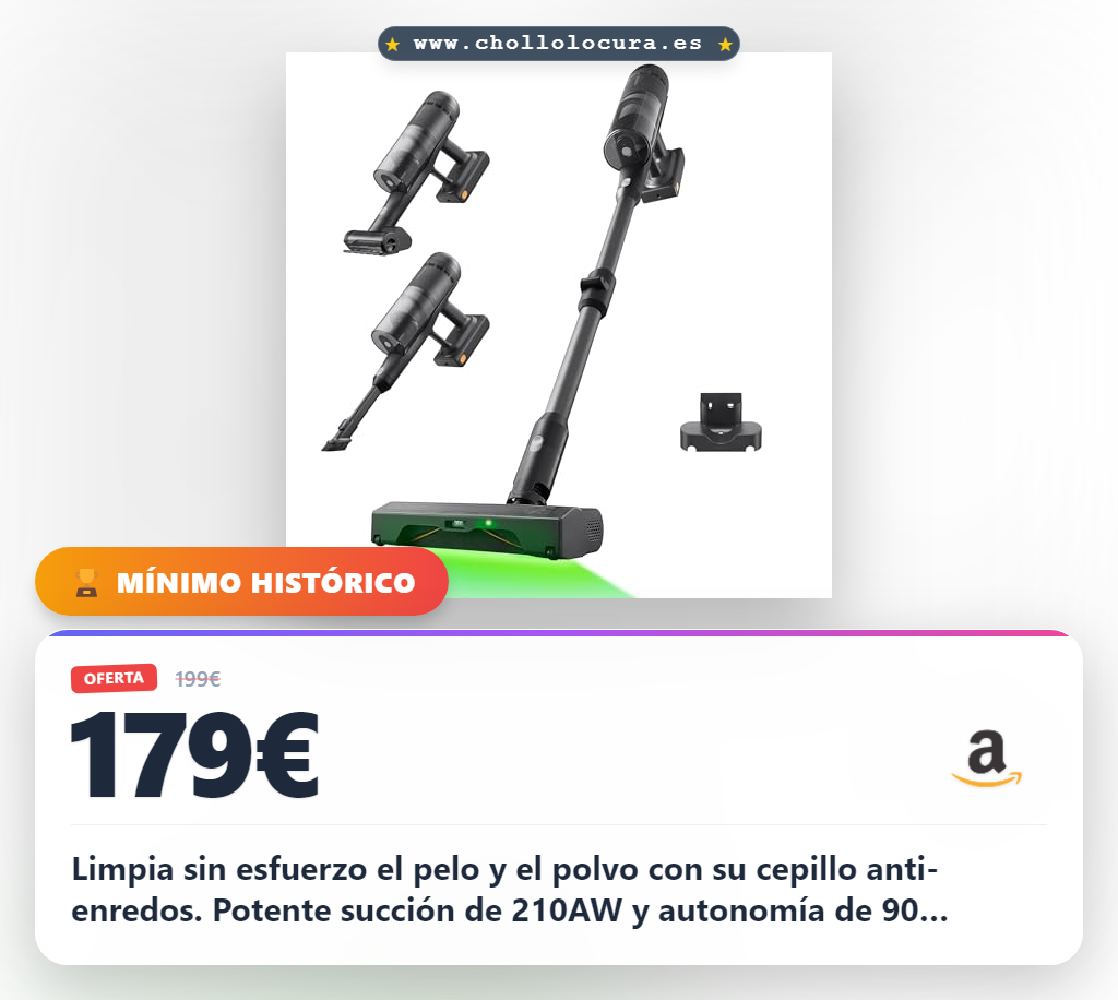 Consigue la aspiradora Roborock H60 Ultra sin cable con succión 210AW y cepillo anti-enredos al mejor precio