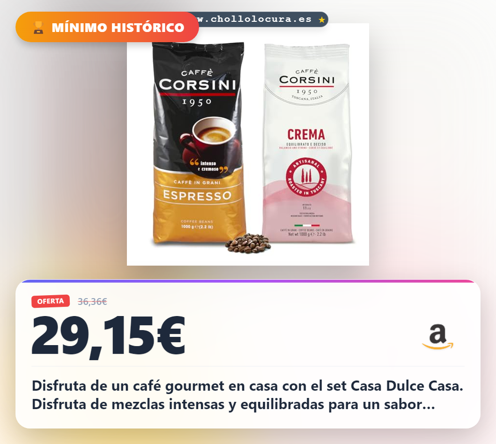 Aprovecha el set de café en grano Cremoso Casa Dulce Casa con Espresso y Crema al mejor precio
