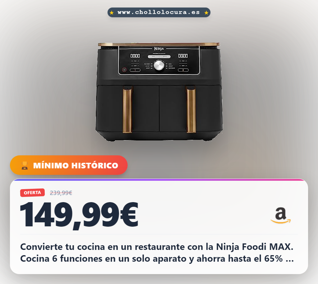 Aprovecha la freidora de aire Ninja Foodi MAX 6 en 1 con compartimento doble y pinzas al mejor precio