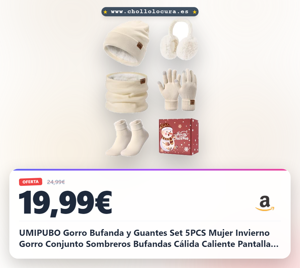 UMIPUBO Gorro Bufanda y Guantes Set 5PCS Mujer Invierno Gorro Conjunto Sombreros Bufandas Cálida Caliente Pantalla táctil Guantes Orejeras de Felpa Calcetines Térmicos 5 Piezas Set (Beige, One Size)