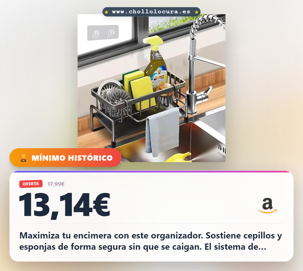 Llévate este organizador de fregadero con ventosas antideslizantes y autodrenaje para maximizar tu cocina al mejor precio del chollo