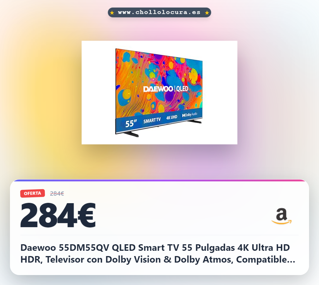 Daewoo 55DM55QV QLED Smart TV 55 Pulgadas 4K Ultra HD HDR, Televisor con Dolby Vision & Dolby Atmos, Compatible con Alexa, Diseño sin Marcos, Peana Lateral