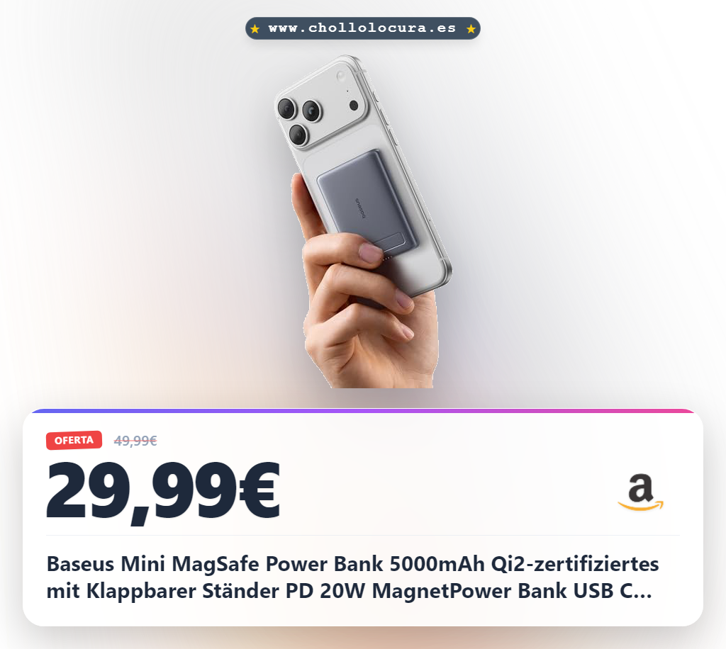 Baseus Mini MagSafe Power Bank 5000mAh Qi2-zertifiziertes mit Klappbarer Ständer PD 20W MagnetPower Bank USB C Wireless Powerbank Kompatibel mit iPhone 17/16/15/14/13/12/Pro/Pro MAX Serie, Grau