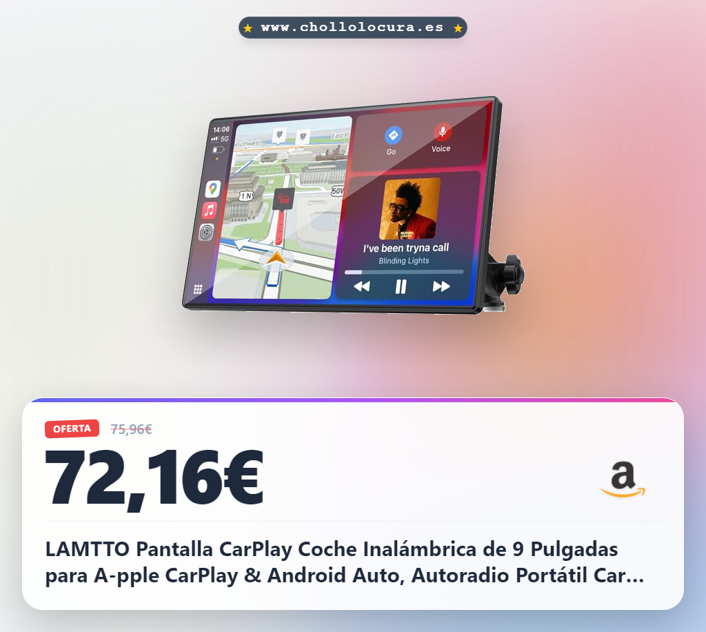 LAMTTO Pantalla CarPlay Coche Inalámbrica de 9 Pulgadas para A-pple CarPlay & Android Auto, Autoradio Portátil Car Play con Pantalla Táctil, GPS, Bluetooth, Mirror Link, FM, Siri & G00gle Asistente