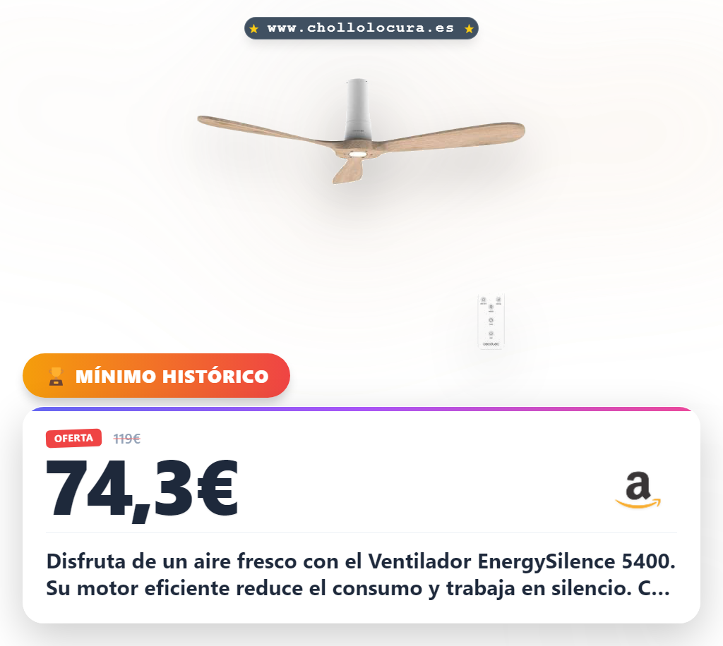 Consigue ventilador de techo Cecotec EnergySilence 5400 con mando a distancia y modo invierno al mejor precio