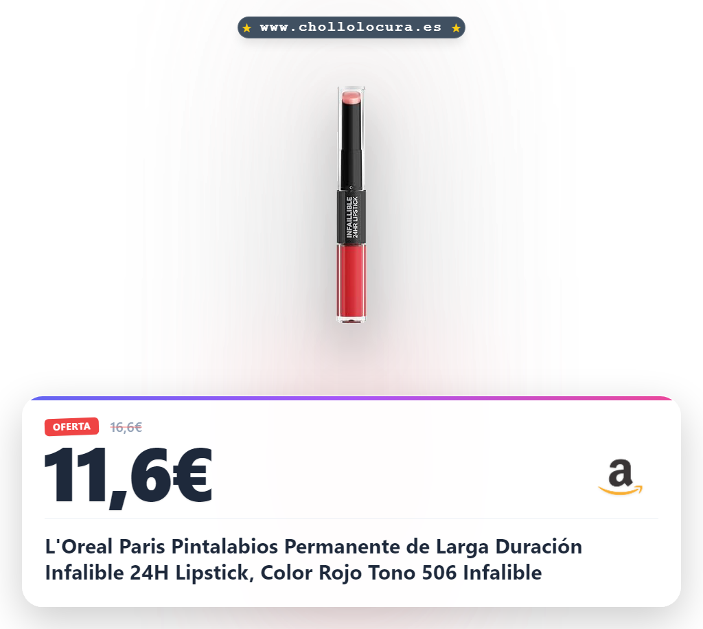 L'Oreal Paris Pintalabios Permanente de Larga Duración Infalible 24H Lipstick, Color Rojo Tono 506 Infalible