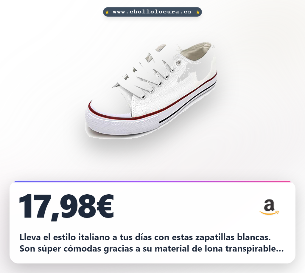 Lleva el estilo italiano a tus días con estas zapatillas blancas. Son súper cómodas gracias a su material de lona transpirable. Perfectas para el día a día y con un toque chic. ¡Consigue las tuyas ahora!
