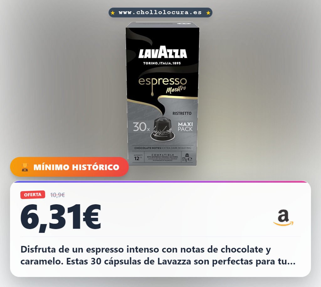 Aprovecha las 30 cápsulas Espresso Maestro Ristretto Lavazza con notas de chocolate y caramelo al mejor precio