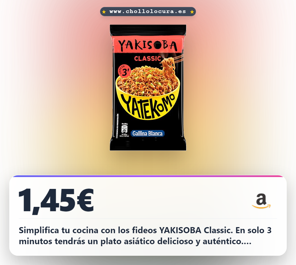 Aprovecha los fideos Yakisoba clásicos listos en 3 minutos con salsa oriental al mejor precio de oferta