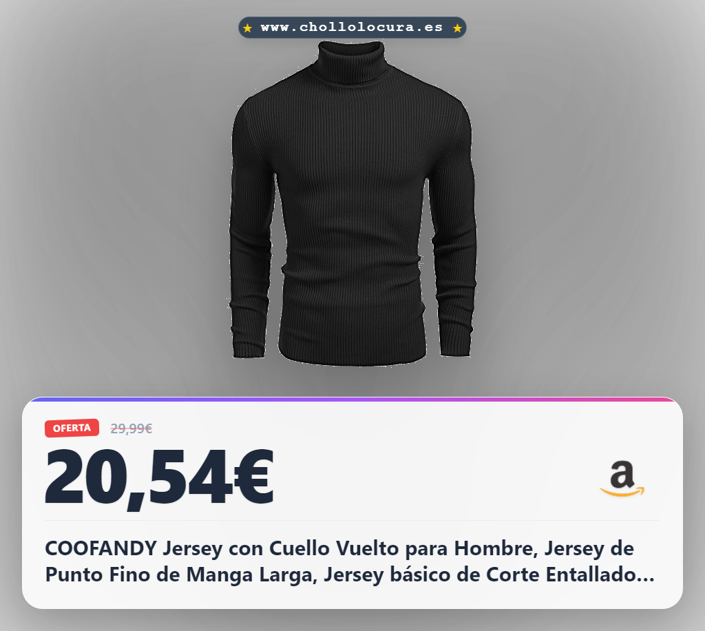 Disfruta de este jersey de punto fino con cuello vuelto para hombre, manga larga y corte entallado en oferta histórica.