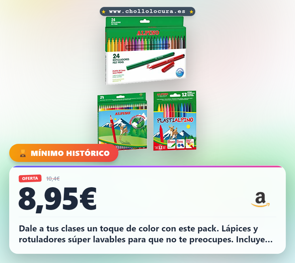 Consigue el pack escolar Alpino con 24 lápices de colores borrables y rotuladores en oferta