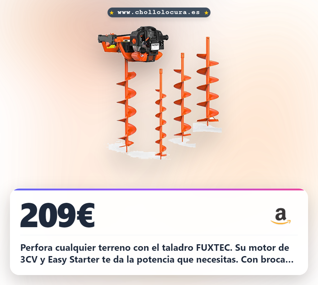 Adquiere el Ahoyador Gasolina FUXTEC FX-EB152 de 3CV con Easy Starter y brocas de hasta 200mm en oferta histórica.