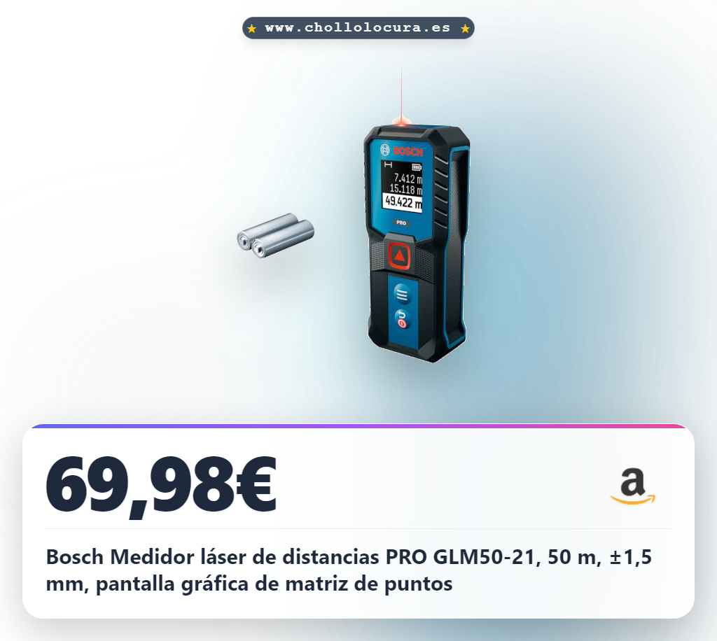 Bosch Medidor láser de distancias PRO GLM50-21, 50 m, ±1,5 mm, pantalla gráfica de matriz de puntos